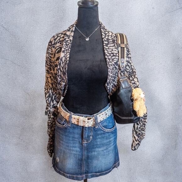 Vintage Y2K Love Tease NWT Animal Print Sheer Ruched Long Sleeve Shrug Large - Picture 3 of 9